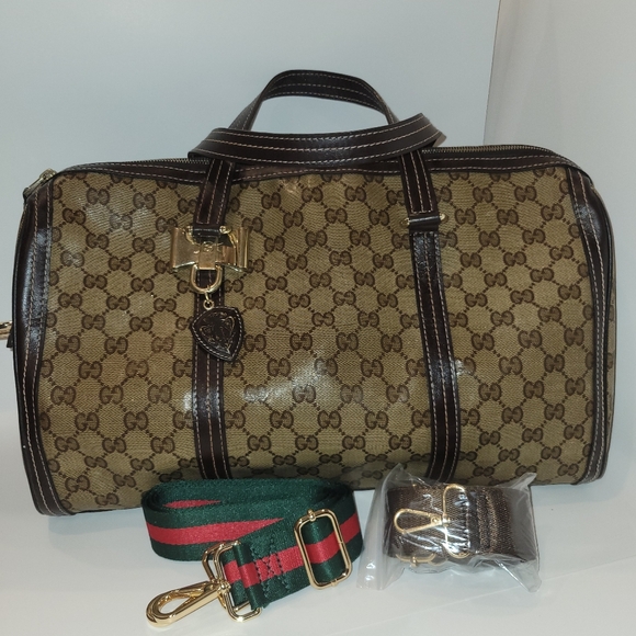 EUC Authentic Gucci GG Crystal Canvas w/Leather Trim Duchessa Boston Bag - Picture 1 of 11